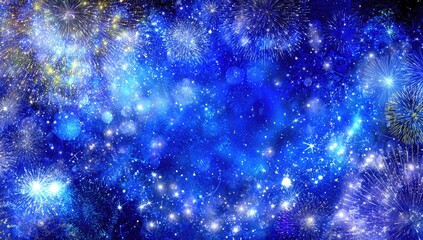 Sparkling blue fireworks celebration design.