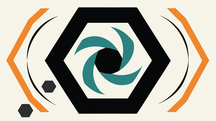 Abstract geometric composition featuring hexagons and curved shapes in minimalist style