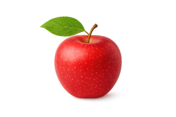 Fresh red apple with leaf on transparent background