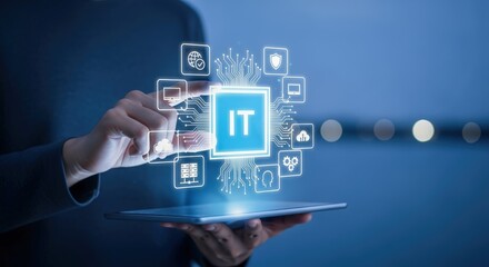 IT Professional Managing Information Technology Solutions on Tablet for Enhanced Business and Innovative Applications