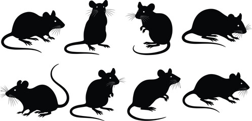 PrintMouse silhouette vector, rat clipart illustrations, rodent graphic icons, cartoon mice shapes, black mouse drawings, animal outline set