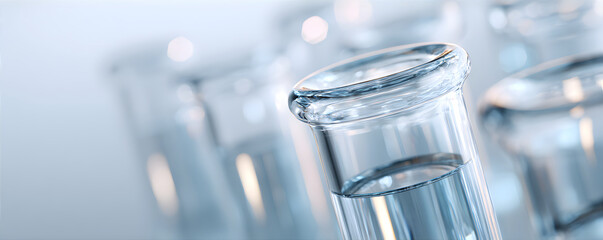Clear liquid in glass test tube for water quality monitoring. Scientific analysis of fluid samples in laboratory.