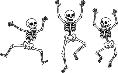 PrintDancing skeletons illustration, cartoon bone figures, Halloween skeleton art, funny skeleton poses, festive undead characters, spooky drawing, animated bones