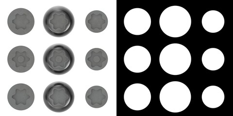 3D rendering illustration of a collection of 6-point star drive screw