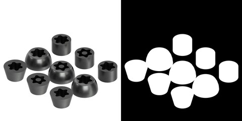 3D rendering illustration of a collection of 6-point star drive screw