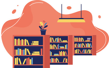 Bookshelf with yellow books and green plant illustration for cozy library interior decor vector 