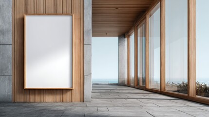 Modern Interior with Blank Frame Mockup, Ocean View and Natural Light, Ideal for Art or Advertising