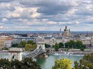 Fototapeta premium Aerial view of Budapest and Danube River