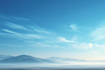 Obraz premium photorealistic ultraminimalistic of clear morning sky with soft mist below