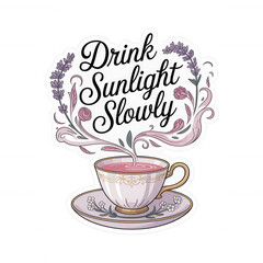 Drink Sunlight Slowly Quote Cozy Teatime Art