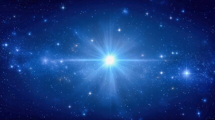 Fototapeta premium Brilliant Star Burst Amidst Deep Blue Galaxy, Cosmic Space Background, Exploration and Discovery Concept