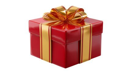 Glossy gift box emoji in bright red and gold, isolated PNG