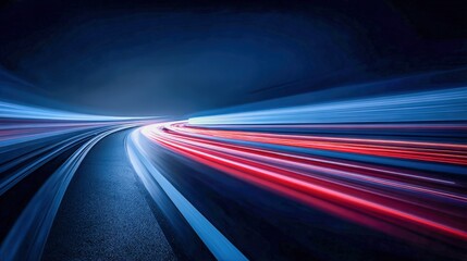 Abstract light trails on highway at night creating dynamic and futuristic scene conveying speed and technology