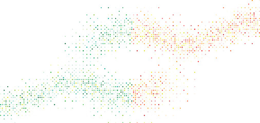 Colorful confetti dots flowing in a wave on white background abstract particle layout simple multicolor sprinkle festive design for celebration banner and modern backdrop