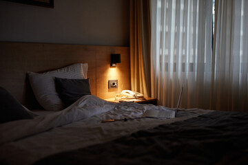 Hotel room in lowlight