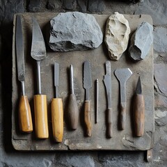 Old hand carving tools for stone.