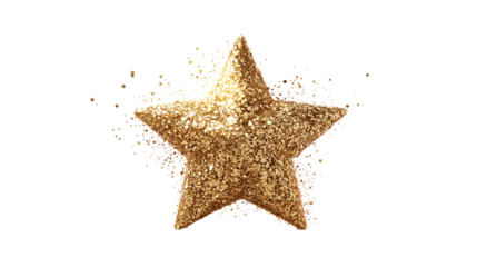 Sparkling star emoji, golden 3D look with light reflections, isolated PNG