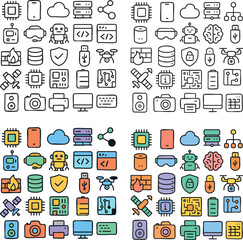Obraz premium Diverse Technology and Digital Icons Collection 1.