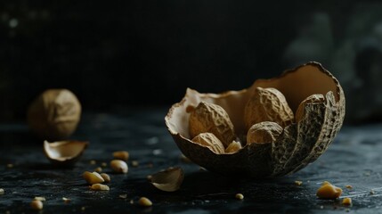 Dark, close peanut shells.