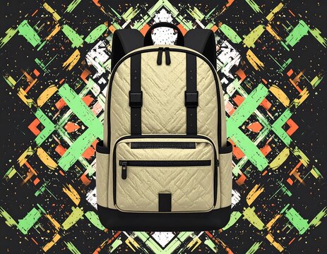 Beige backpack, geometric abstract background