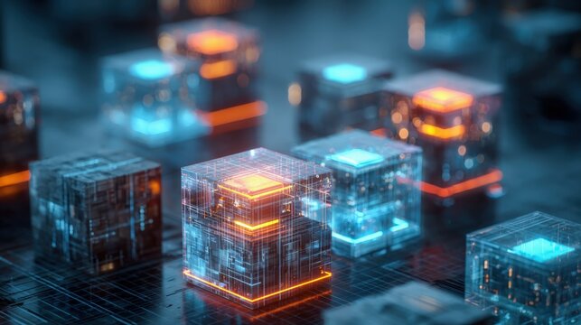 Abstract Technological Cubes Floating on a Grid: Conceptual Visualization of Data, Computing, and Connectivity