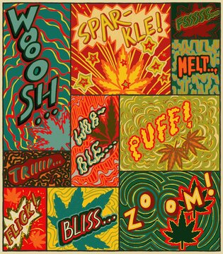 Comic book marijuana lettering pop art style