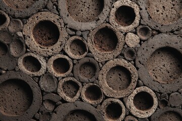 Textured Background of Natural Stone Holes and Cavities Showing Unique Patterns and Shapes in Earthy Tones