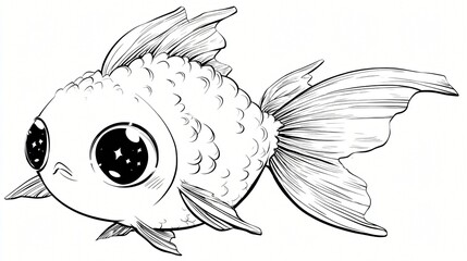 Cute cartoon-style goldfish with large expressive eyes, swimming playfully, perfect for children's illustrations or aquatic themes.