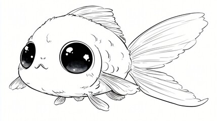 Obraz premium Cute cartoon fish with large eyes, whimsical aquatic creature, perfect for children’s illustrations or playful designs.