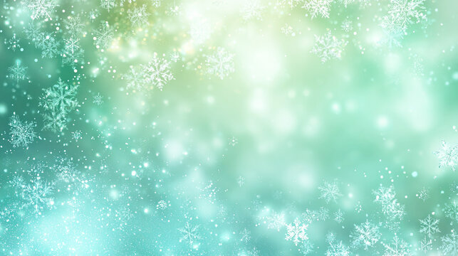 ミントグリーンに舞う雪の結晶の背景素材
