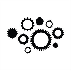 Black Gears Interlocking on White Background cogs machinery