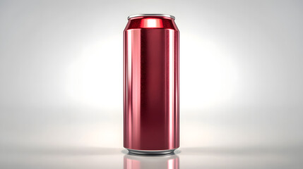 Tall, slim aluminum can with glossy red finish stands against neutral background, showcasing sleek and modern design