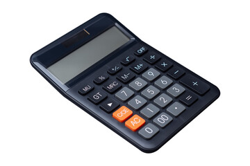 Digital calculator with LCD display isolated on a white background. Business and finance tool for commercial and educational use.