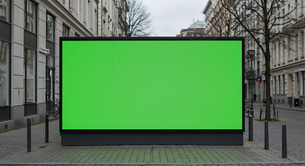 Empty Green Screen Billboard in City