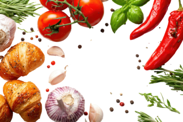 Fresh food ingredients arranged in a frame