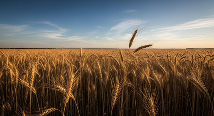 Golden Wheat Field Under Blue Sky During Sunset