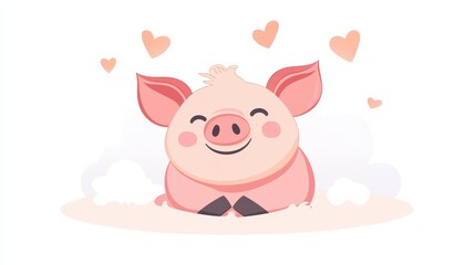 Adorable 2D cartoon pig illustration, bursting with joy and charm, perfect for kids designs and vibrant projects.