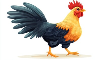 Fototapeta premium This adorable cartoon chicken brings joy with its lively crowing, perfect for naturethemed illustrations.