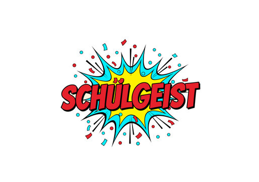 Schulgeist. Pop Art Comic Stil Wort in einer Sprechblase. Illustration fuer Schule, Gemeinschaft und Motivation.