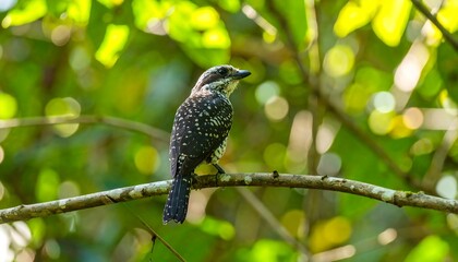 Bird perched on branch in forest