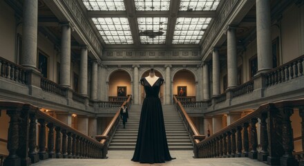 Fototapeta premium Black evening gown in grand museum hall
