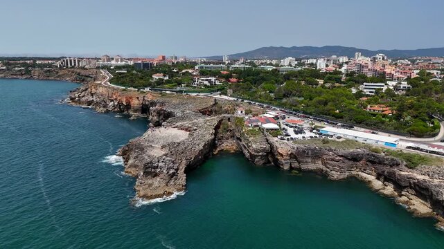 Aerial view of Boca do Inferno (Hell's Mouth), Cascais, Portugal, 4K.
The coast of Cascais near Lisbon overlooking the ocean.