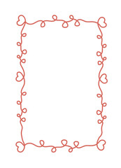Red heart-shaped vine border frame with loops and swirls, hand-drawn graphic style, isolated on white background. Concept of love, romance, and decoration. Vector illustration