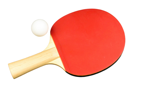 Ping Pong Paddle and Ball PNG, Table Tennis Racket with White Ball, Transparent Background, Sports Equipment Icon