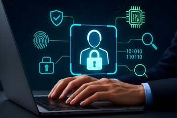 Customer big data analysis and marketing strategy. Targeted customer profiling and behavioral analysis. Analyst using laptop computer to analyze customer data