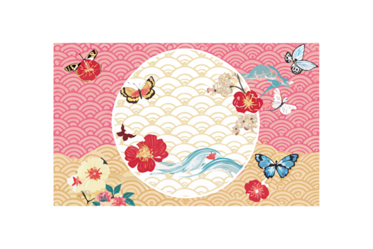 Traditional japanese egg design with floral and butterfly motifs