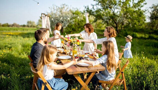 Family gathering outdoors