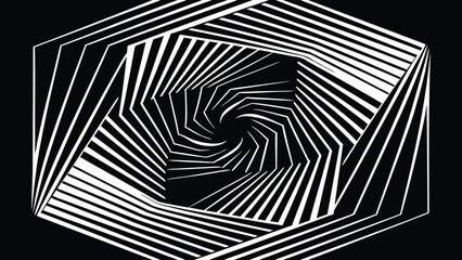 Abstract optical illusion of rotating lines in a black and white geometric design