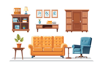 Cozy living room furniture arrangement with sofa armchair and cabinet