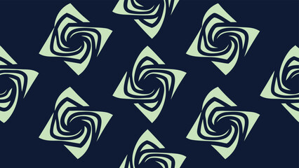 Abstract seamless pattern featuring geometric swirls in soft green and dark blue